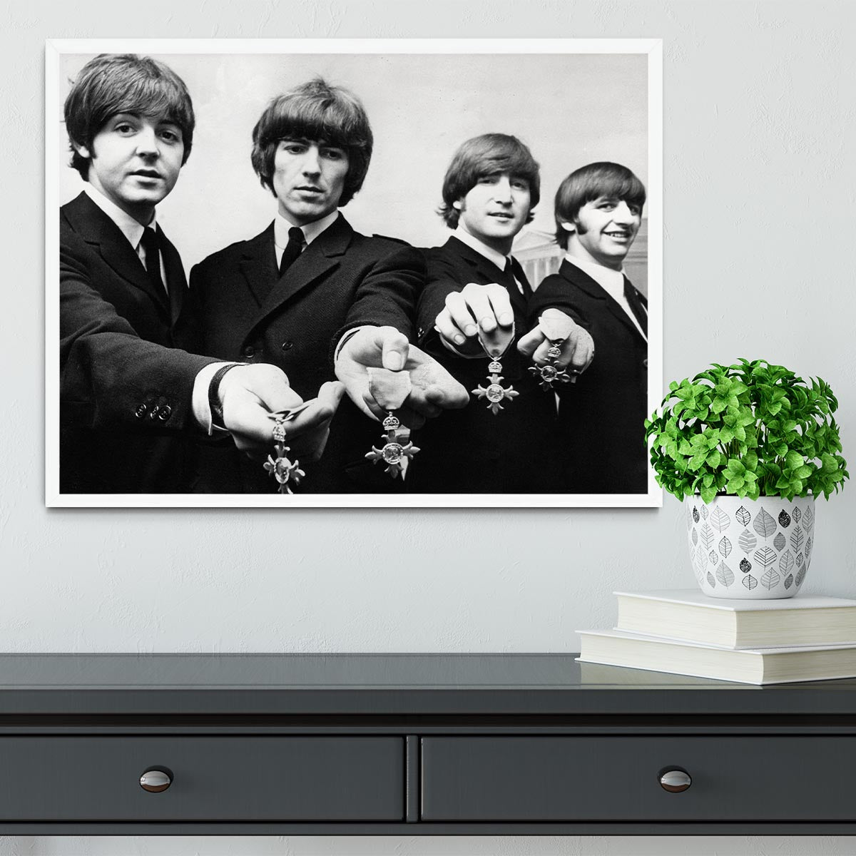 The Beatles with their MBEs Framed Print - Canvas Art Rocks -6