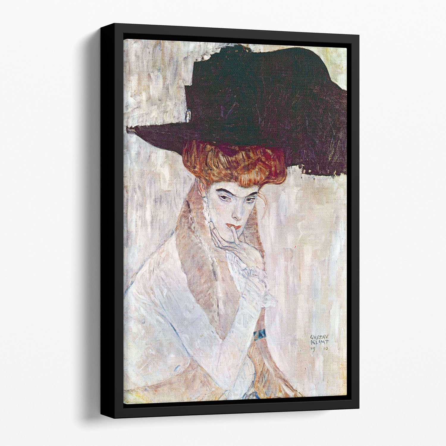 The Black Hat by Klimt Floating Framed Canvas