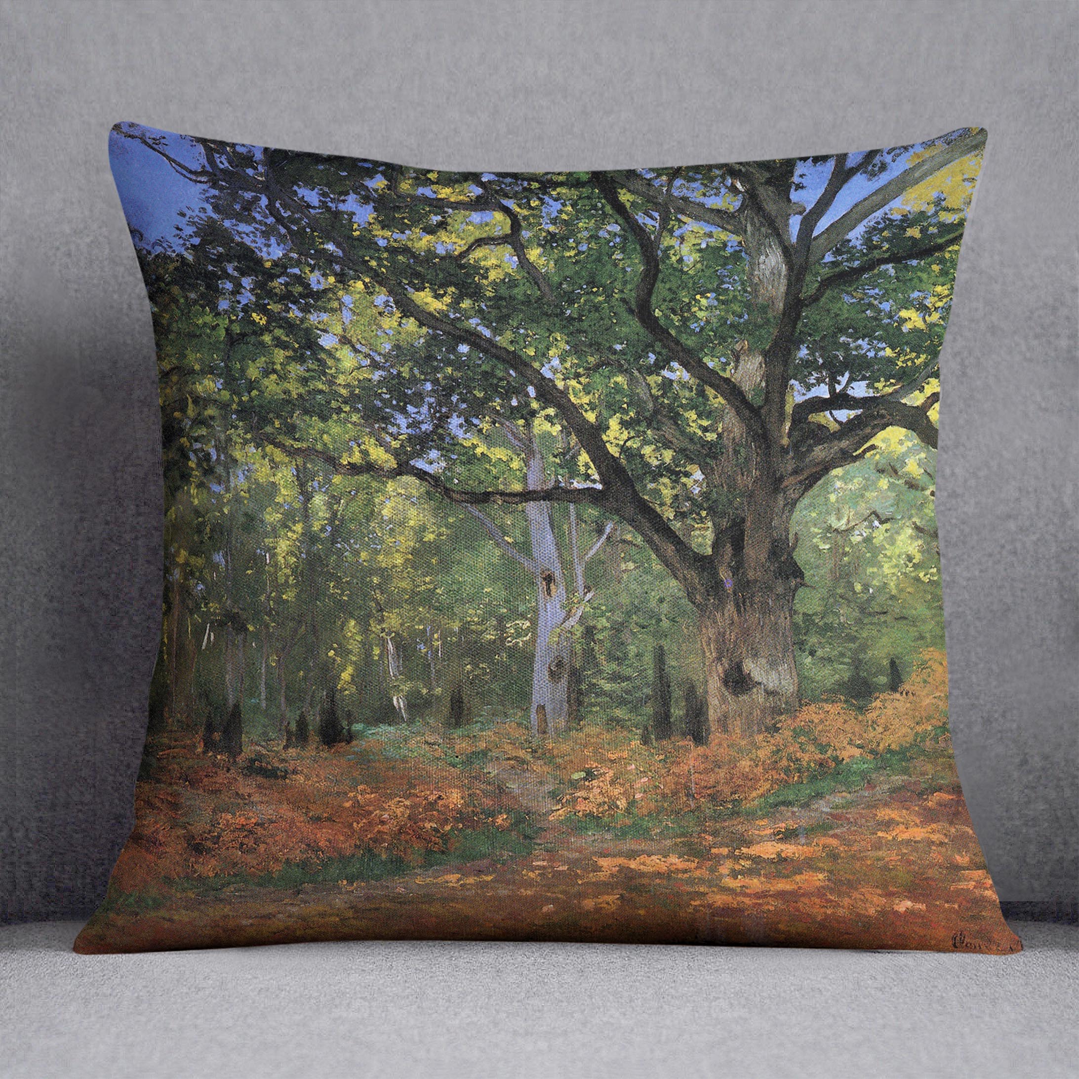 The Bodmer oak Fontainbleau forest by Monet Cushion