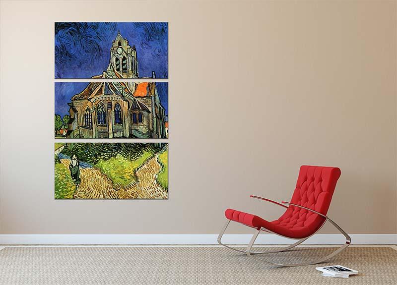 The Church at Auvers by Van Gogh 3 Split Panel Canvas Print - Canvas Art Rocks - 2