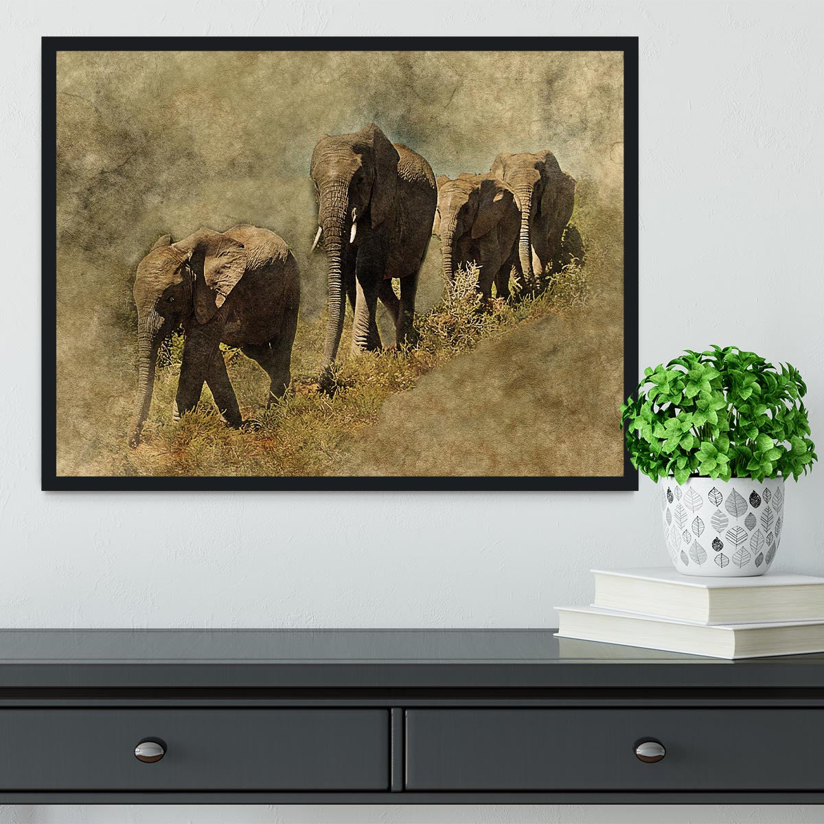The Elephants March Framed Print - Canvas Art Rocks - 2