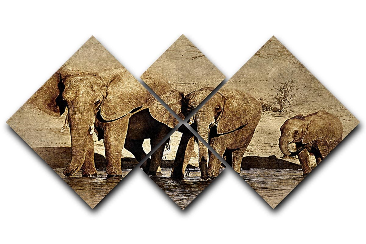 The Elephants March Version 2 4 Square Multi Panel Canvas  - Canvas Art Rocks - 1