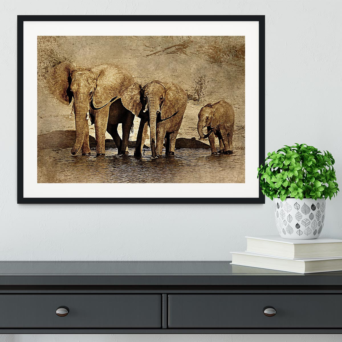 The Elephants March Version 2 Framed Print - Canvas Art Rocks - 1