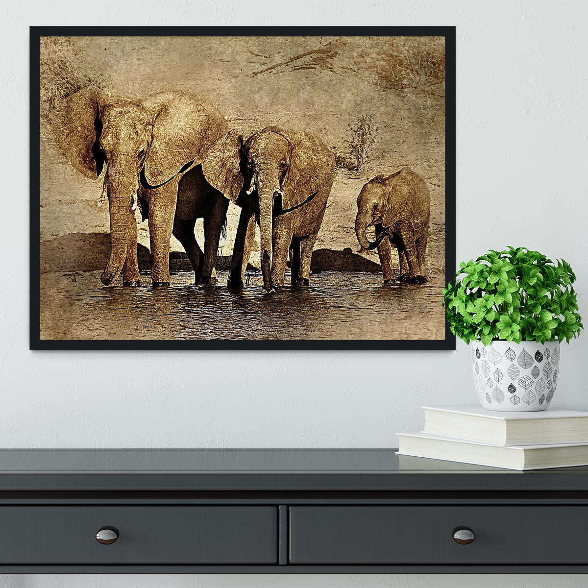 The Elephants March Version 2 Framed Print - Canvas Art Rocks - 2