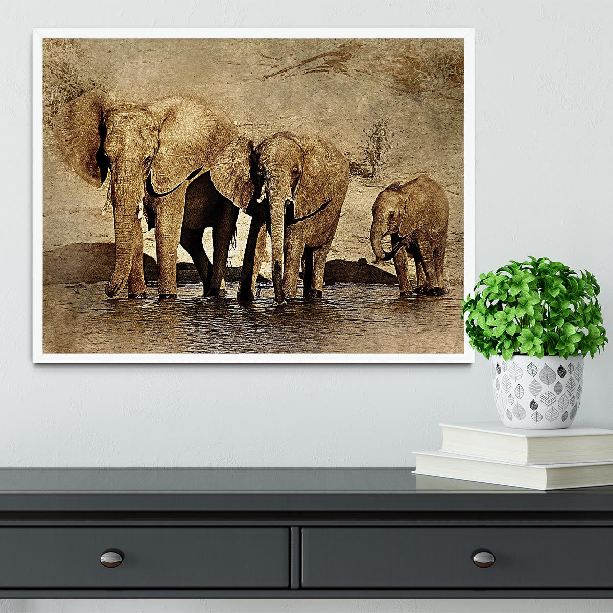 The Elephants March Version 2 Framed Print - Canvas Art Rocks -6