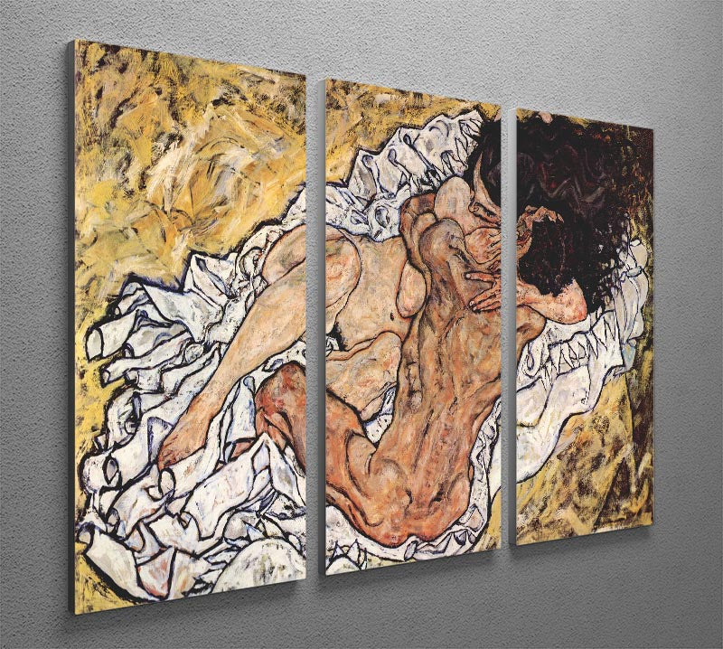 The Embrace by Egon Schiele 3 Split Panel Canvas Print - Canvas Art Rocks - 2