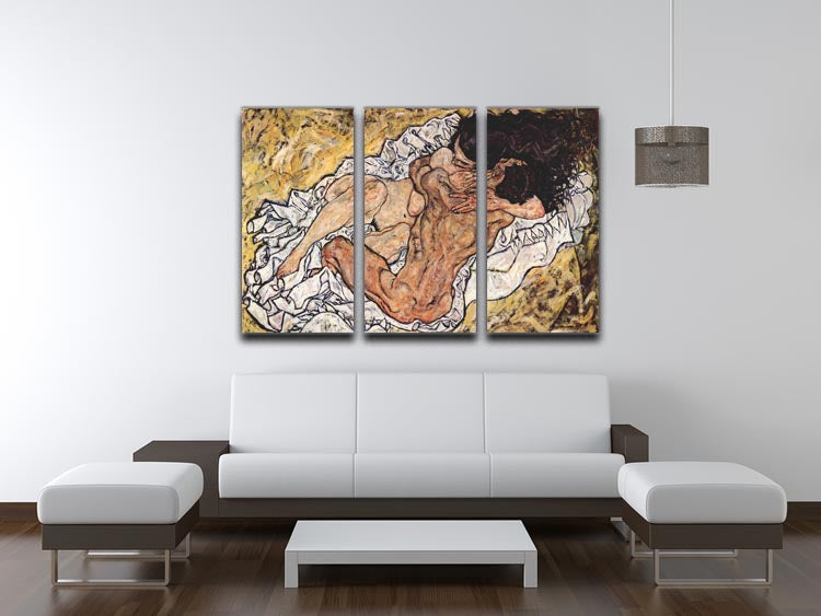 The Embrace by Egon Schiele 3 Split Panel Canvas Print - Canvas Art Rocks - 3