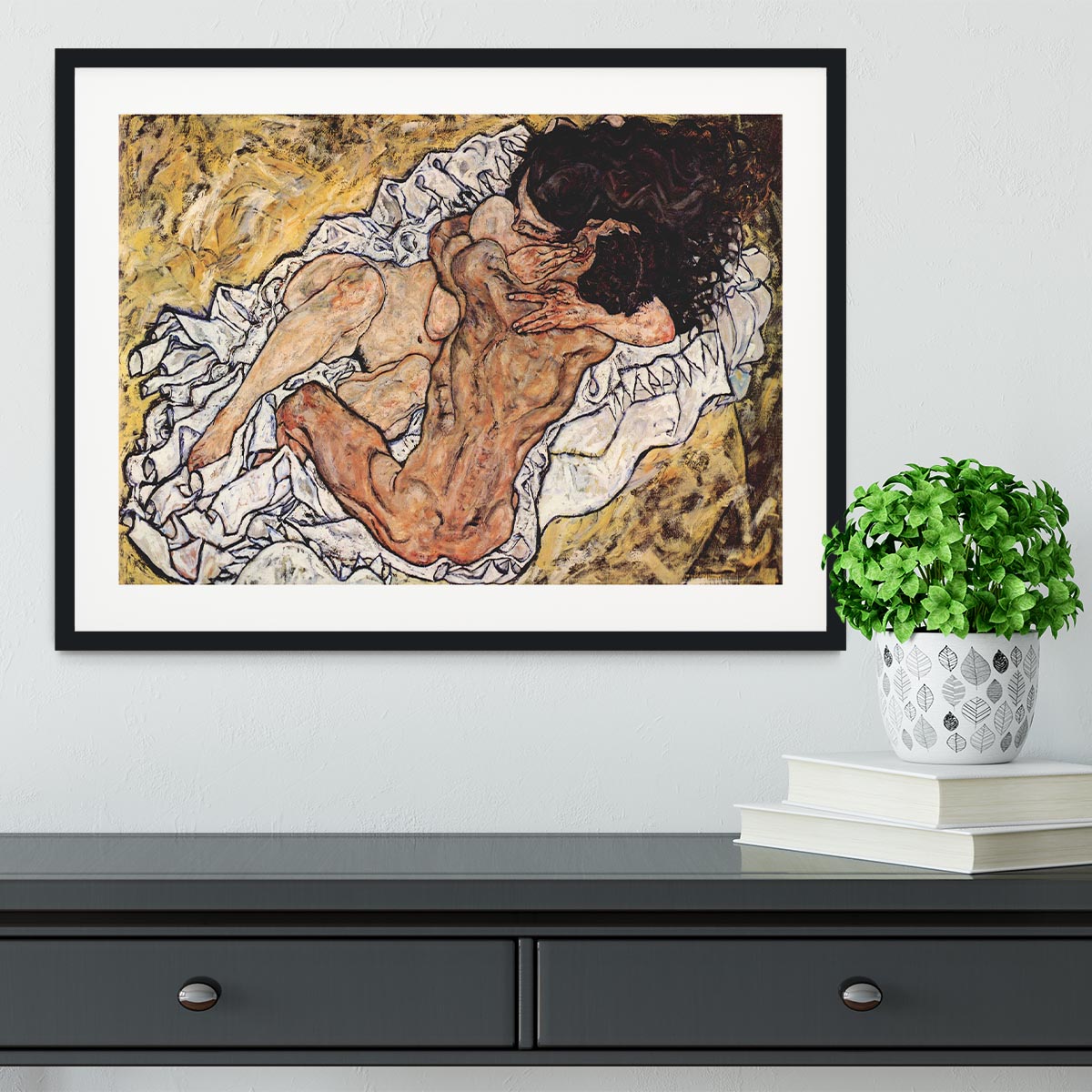The Embrace by Egon Schiele Framed Print - Canvas Art Rocks - 1