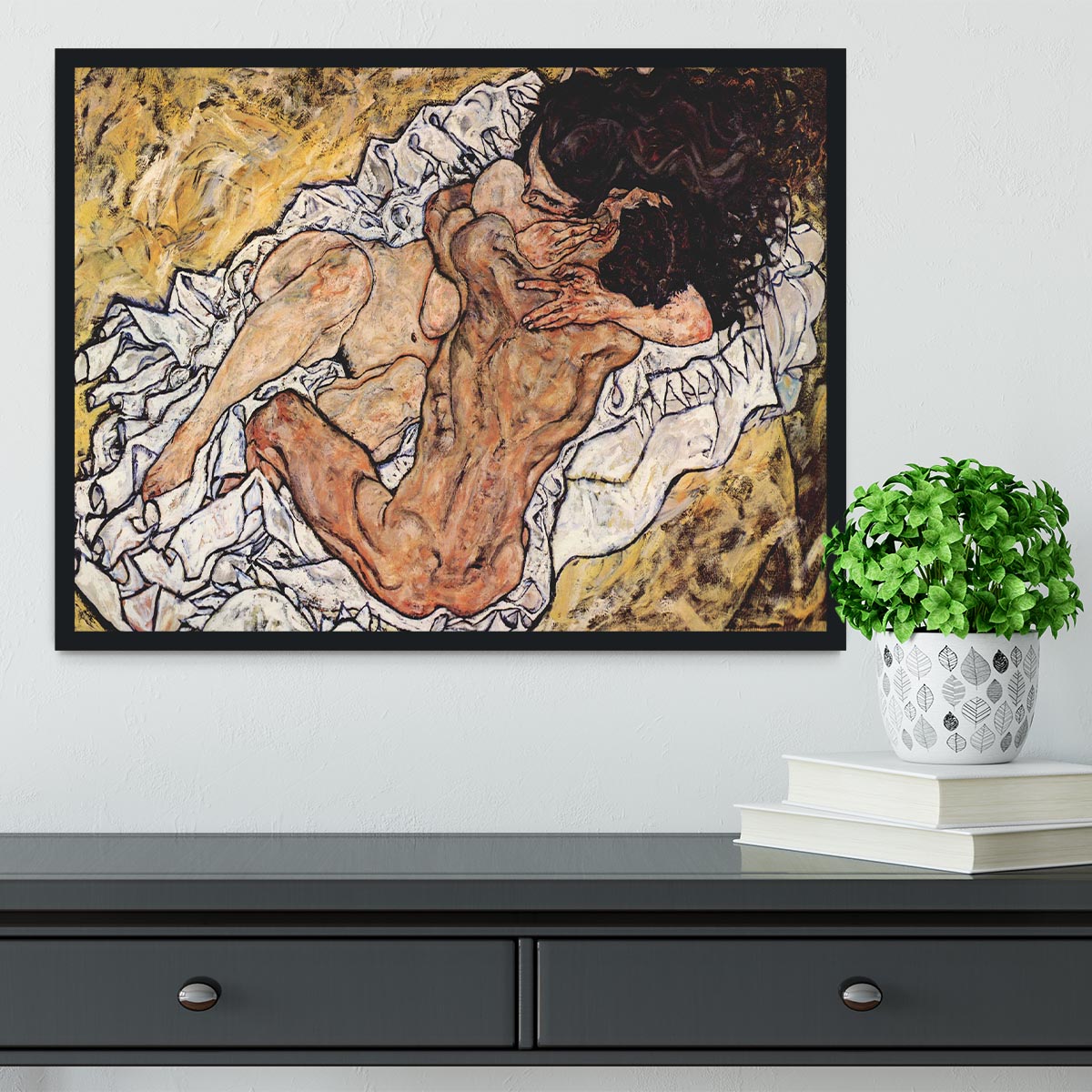 The Embrace by Egon Schiele Framed Print - Canvas Art Rocks - 2