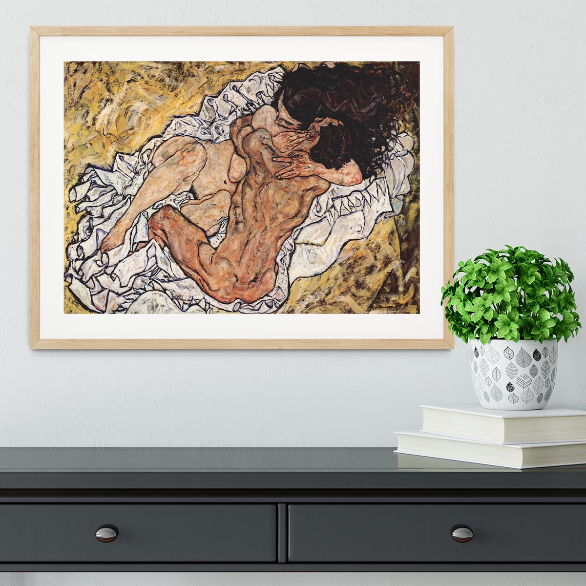 The Embrace by Egon Schiele Framed Print - Canvas Art Rocks - 3