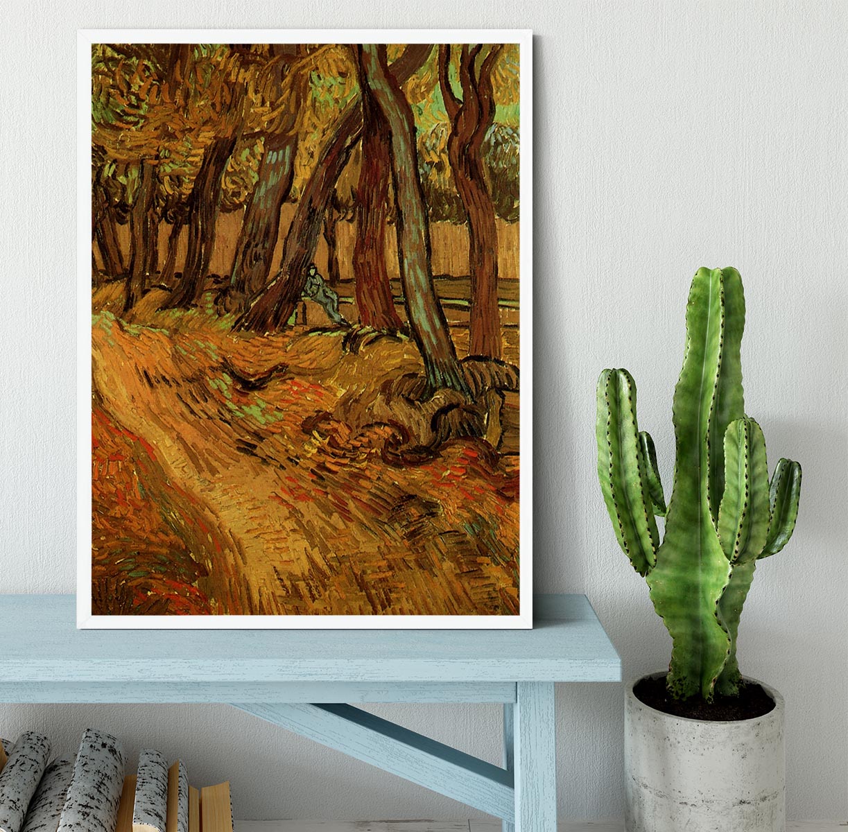 The Garden of Saint-Paul Hospital with Figure by Van Gogh Framed Print - Canvas Art Rocks -6