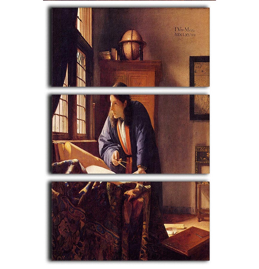 The Geographer by Vermeer 3 Split Panel Canvas Print - Canvas Art Rocks - 1