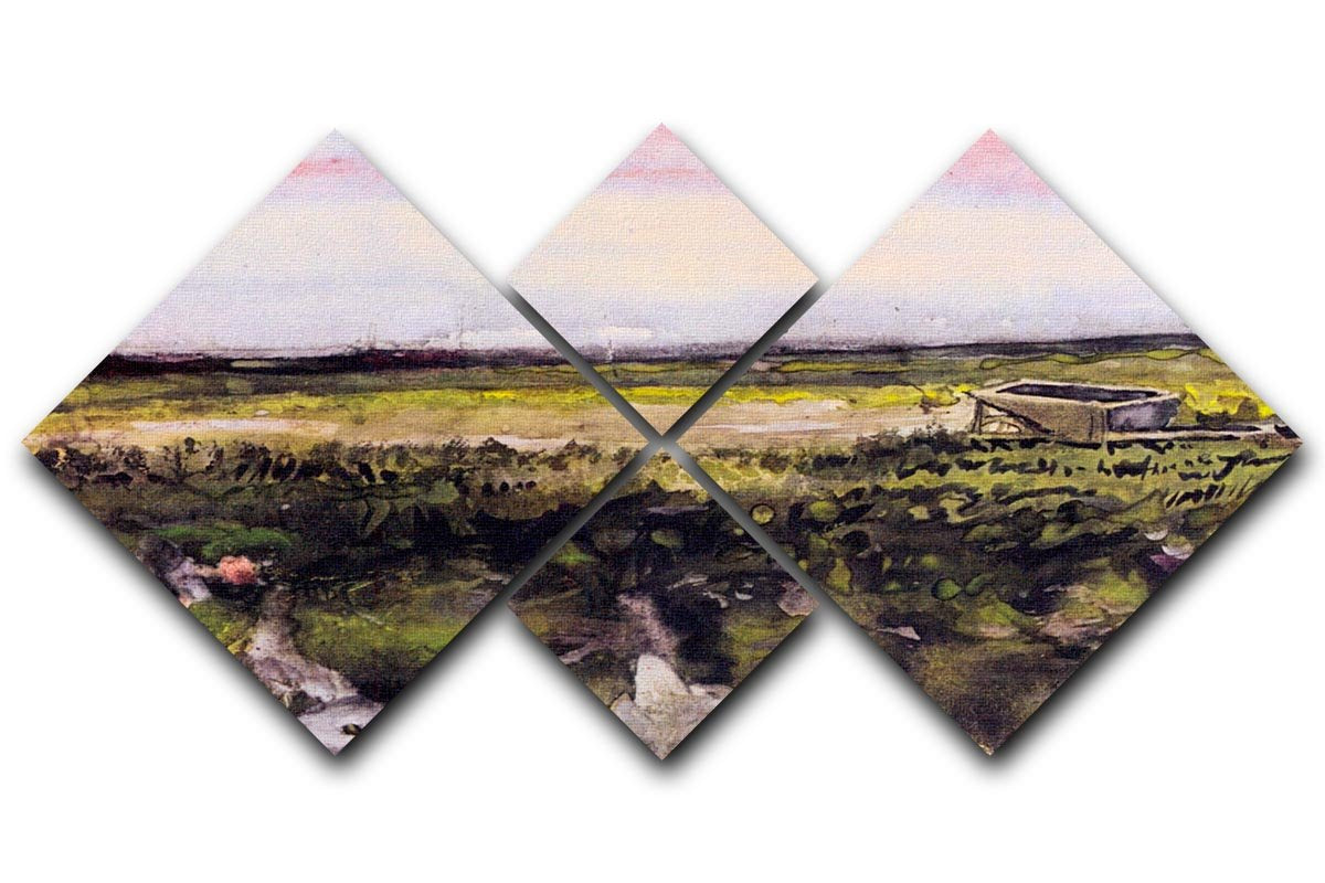 The Heath with a Wheelbarrow by Van Gogh 4 Square Multi Panel Canvas  - Canvas Art Rocks - 1