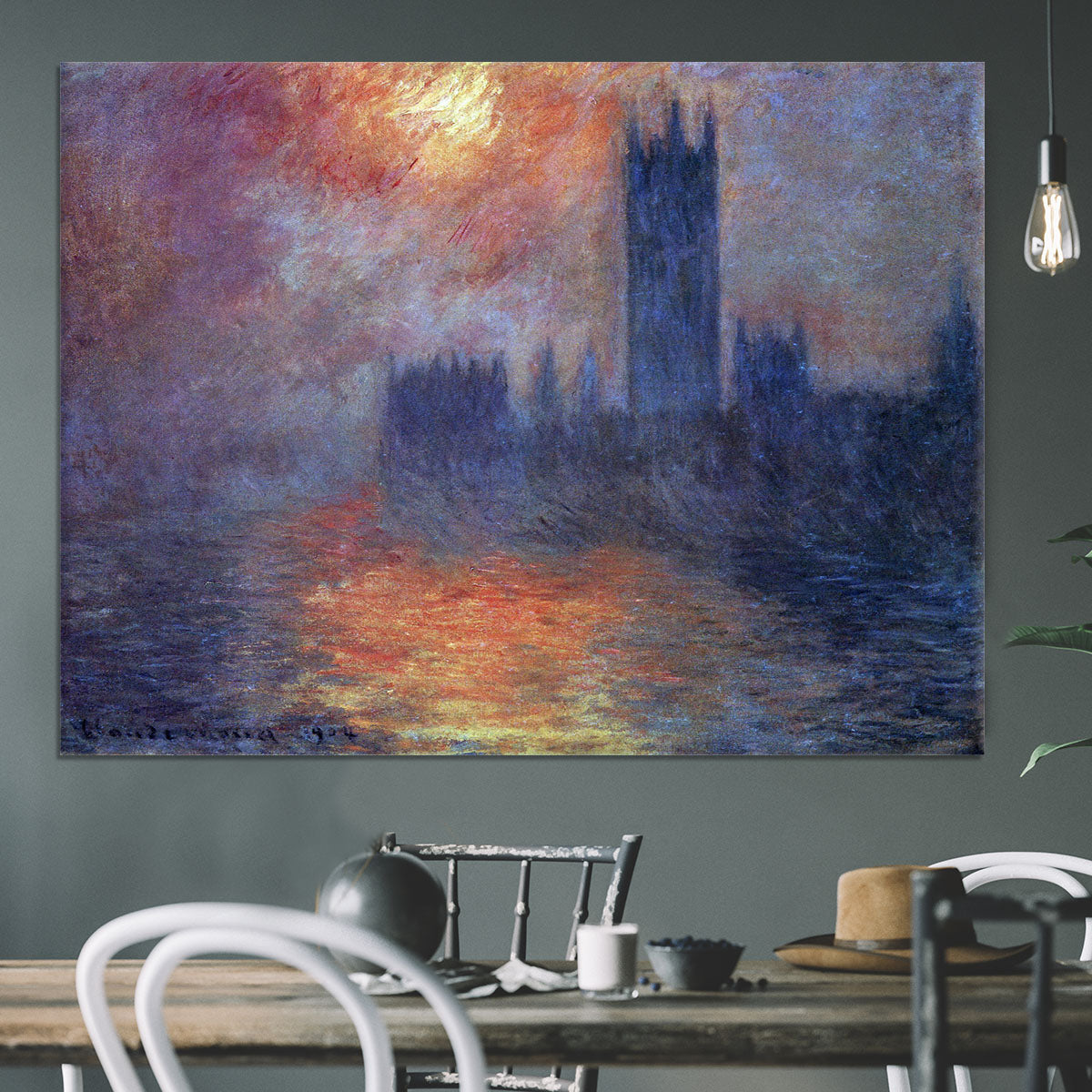 The Houses of Parliament Sunset by Monet Canvas Print or Poster - Canvas Art Rocks - 3