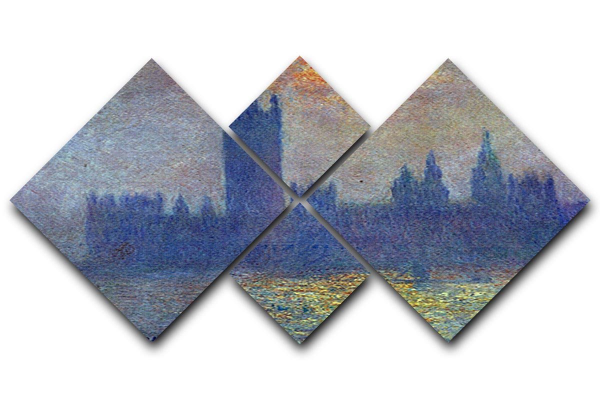 The Houses of Parliament sunlight in the fog by Monet 4 Square Multi Panel Canvas  - Canvas Art Rocks - 1
