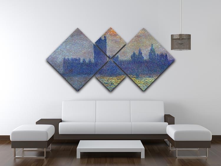 The Houses of Parliament sunlight in the fog by Monet 4 Square Multi Panel Canvas - Canvas Art Rocks - 3