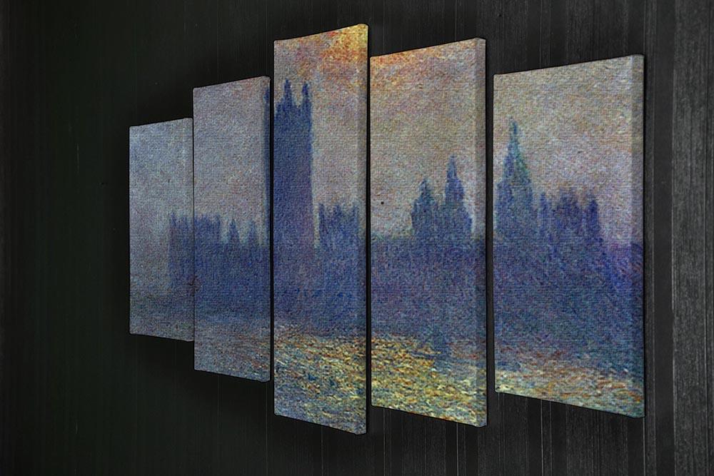 The Houses of Parliament sunlight in the fog by Monet 5 Split Panel Canvas - Canvas Art Rocks - 2