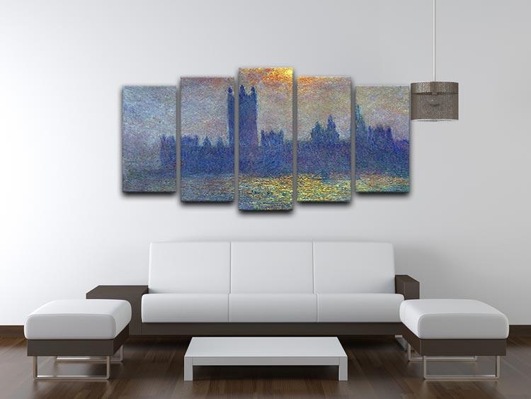 The Houses of Parliament sunlight in the fog by Monet 5 Split Panel Canvas - Canvas Art Rocks - 3