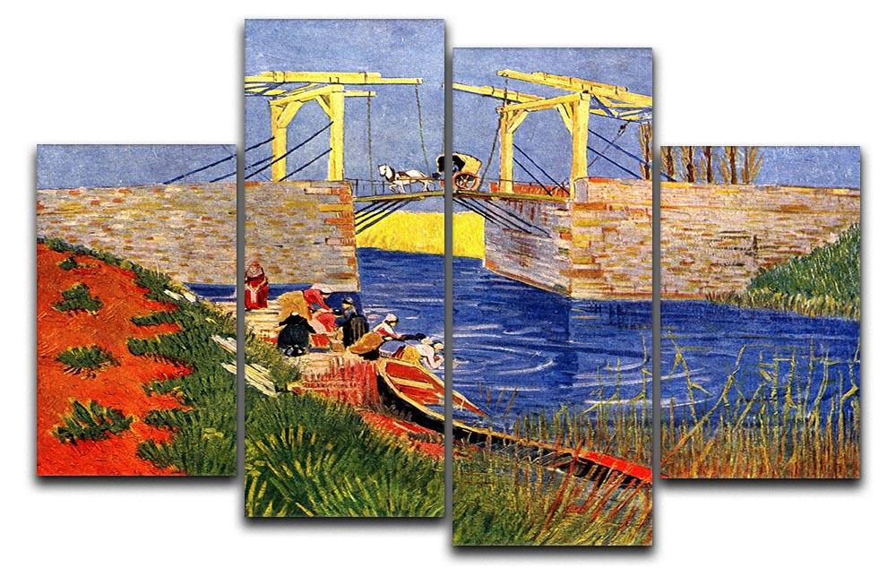 The Langlois Bridge at Arles with Women Washing by Van Gogh 4 Split Panel Canvas  - Canvas Art Rocks - 1