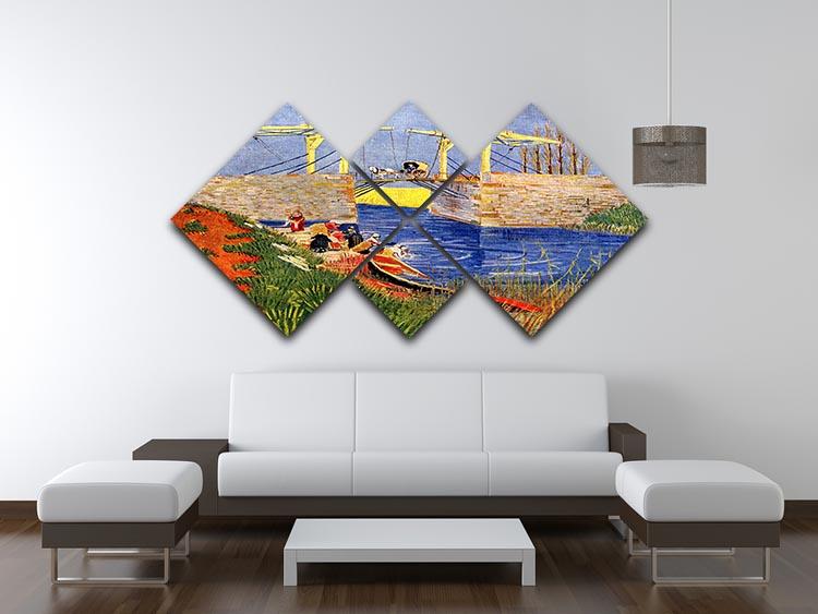 The Langlois Bridge at Arles with Women Washing by Van Gogh 4 Square Multi Panel Canvas - Canvas Art Rocks - 3