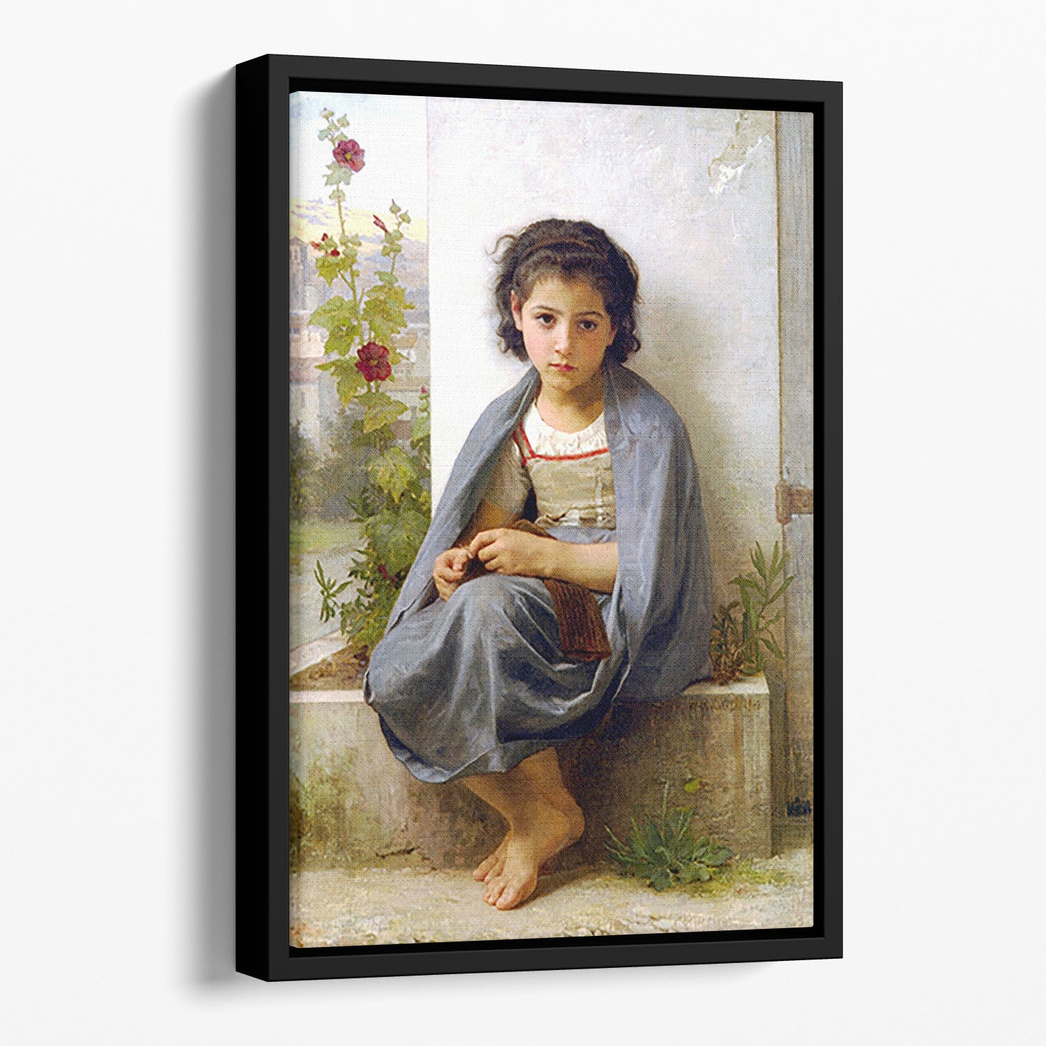 The Little Knitter By Bouguereau Floating Framed Canvas