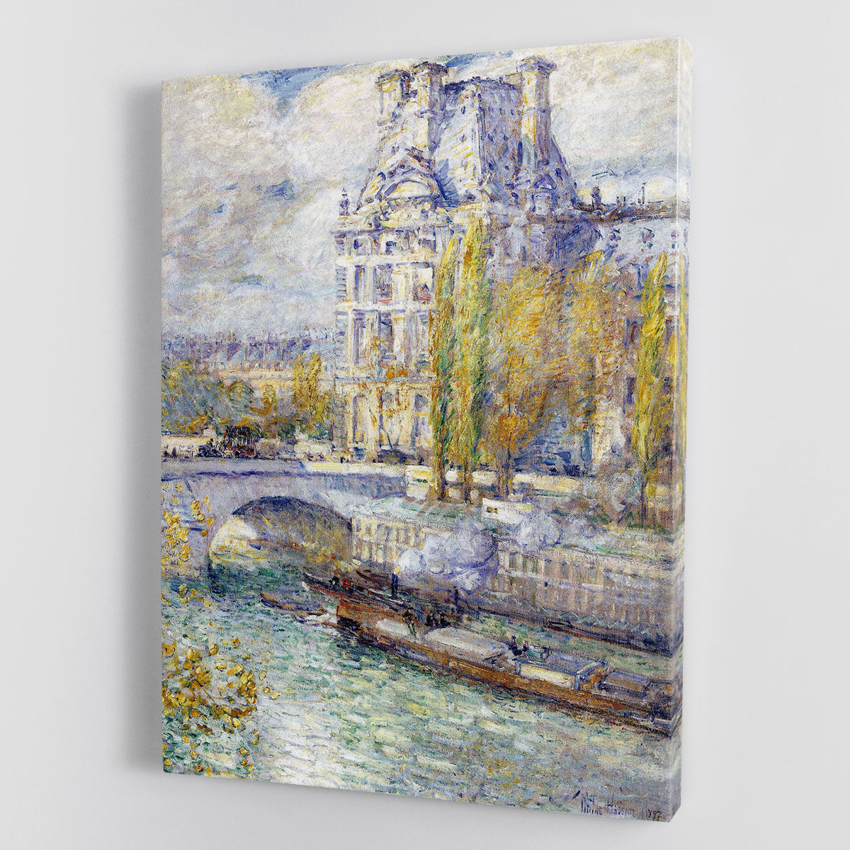 The Louvre on Pont Royal by Hassam Canvas Print or Poster - Canvas Art Rocks - 1