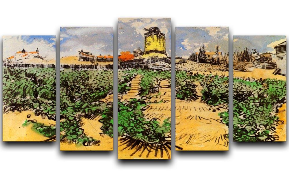 The Mill of Alphonse Daudet at Fontevielle by Van Gogh 5 Split Panel Canvas  - Canvas Art Rocks - 1
