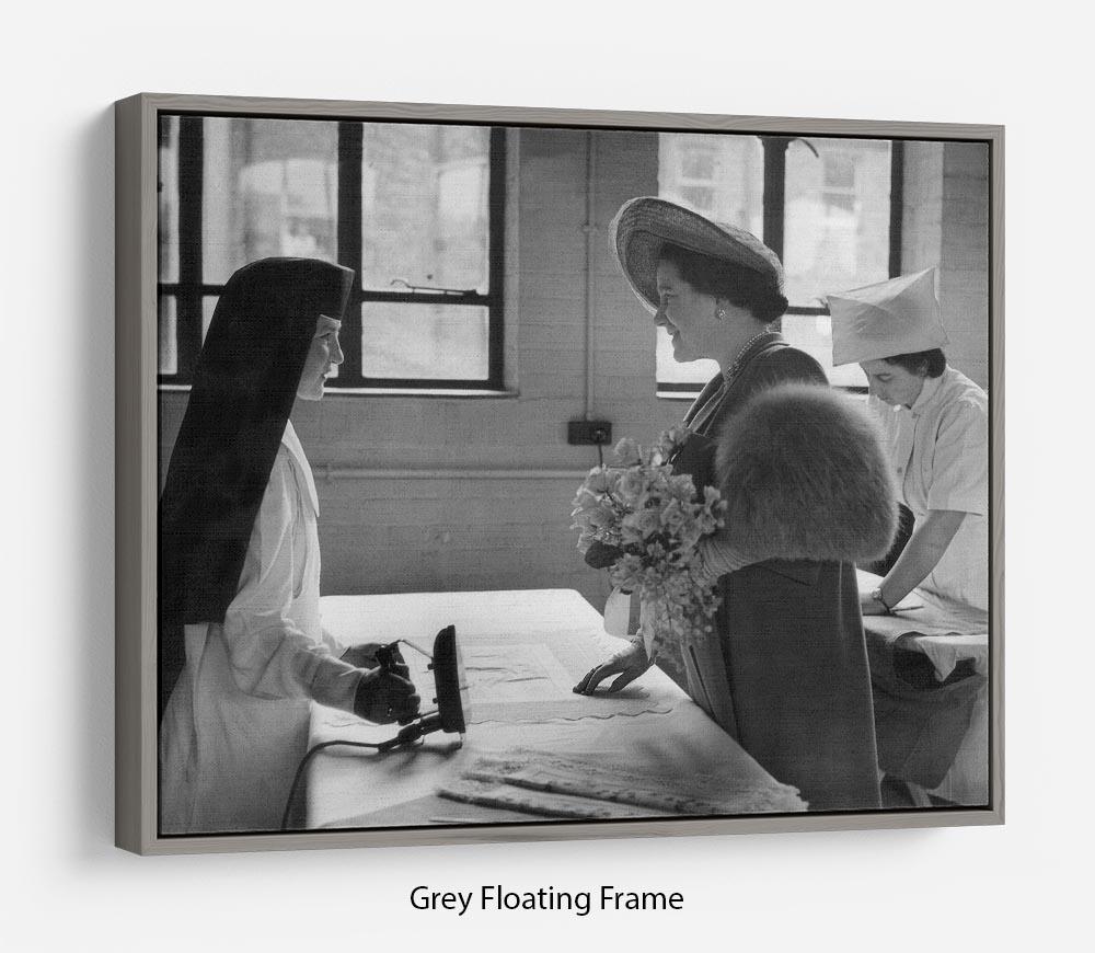 The Queen Mother at a training college Floating Frame Canvas