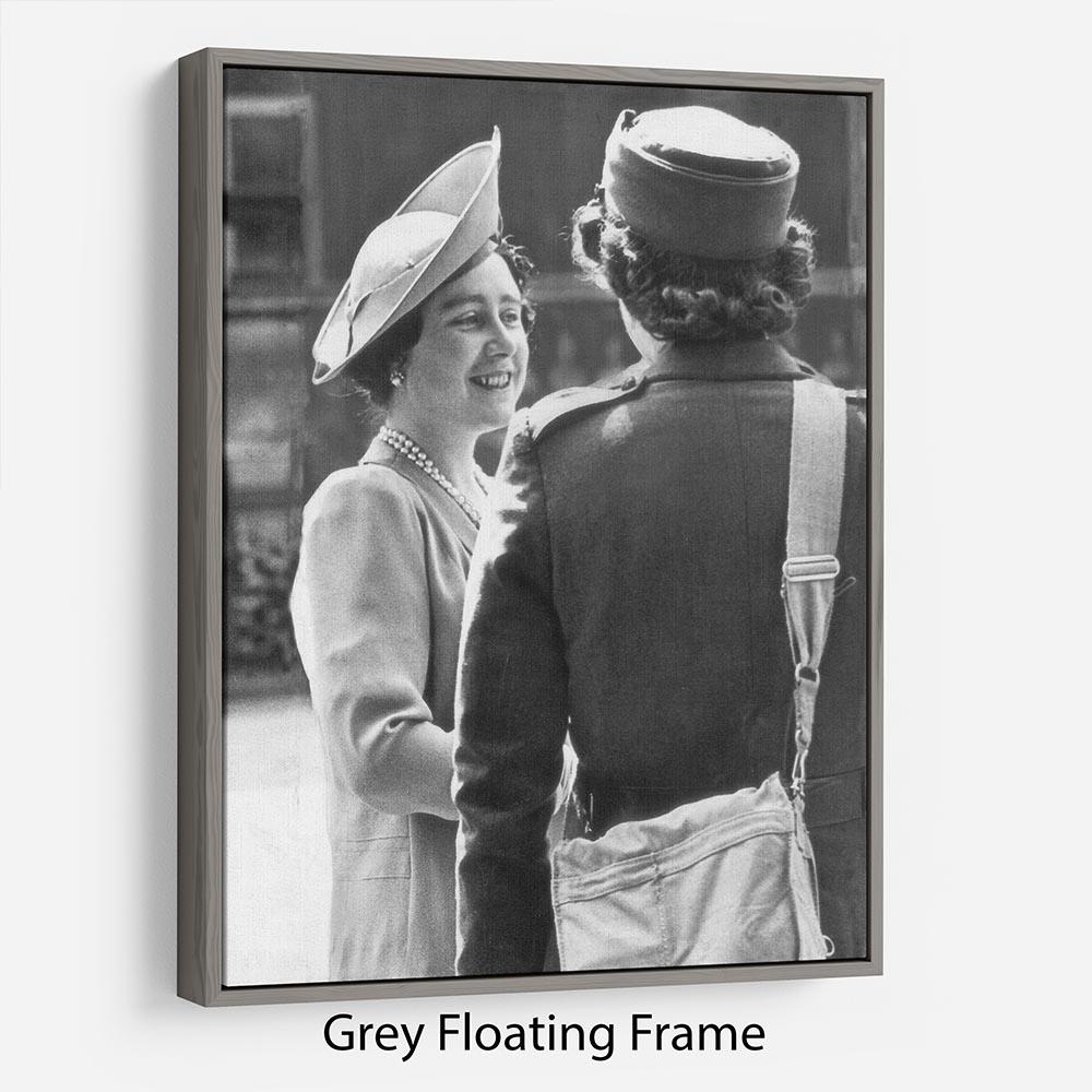 The Queen Mother inspecting WW2 service members Floating Frame Canvas