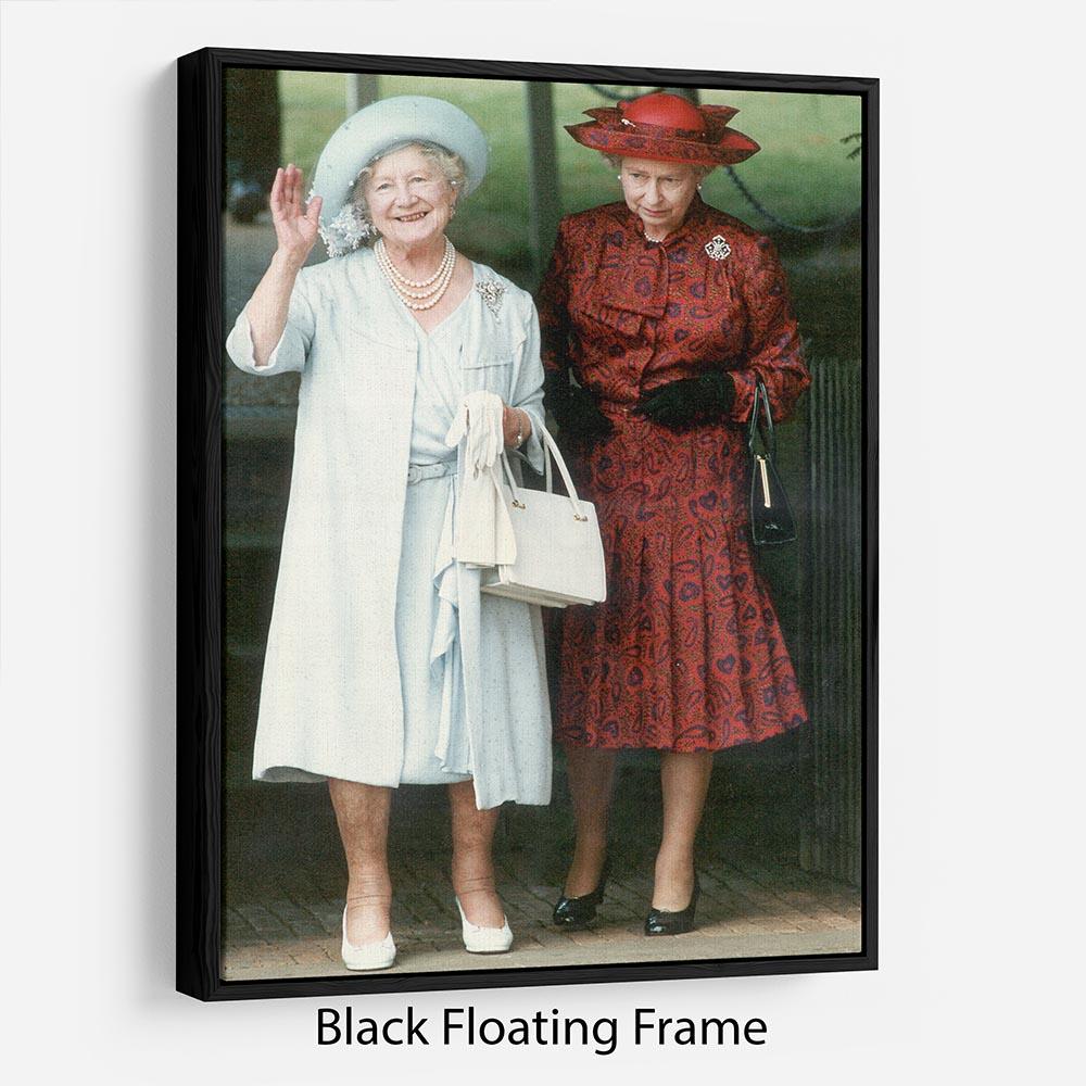 The Queen Mother on her 91st birthday with Queen Elizabeth Floating Frame Canvas