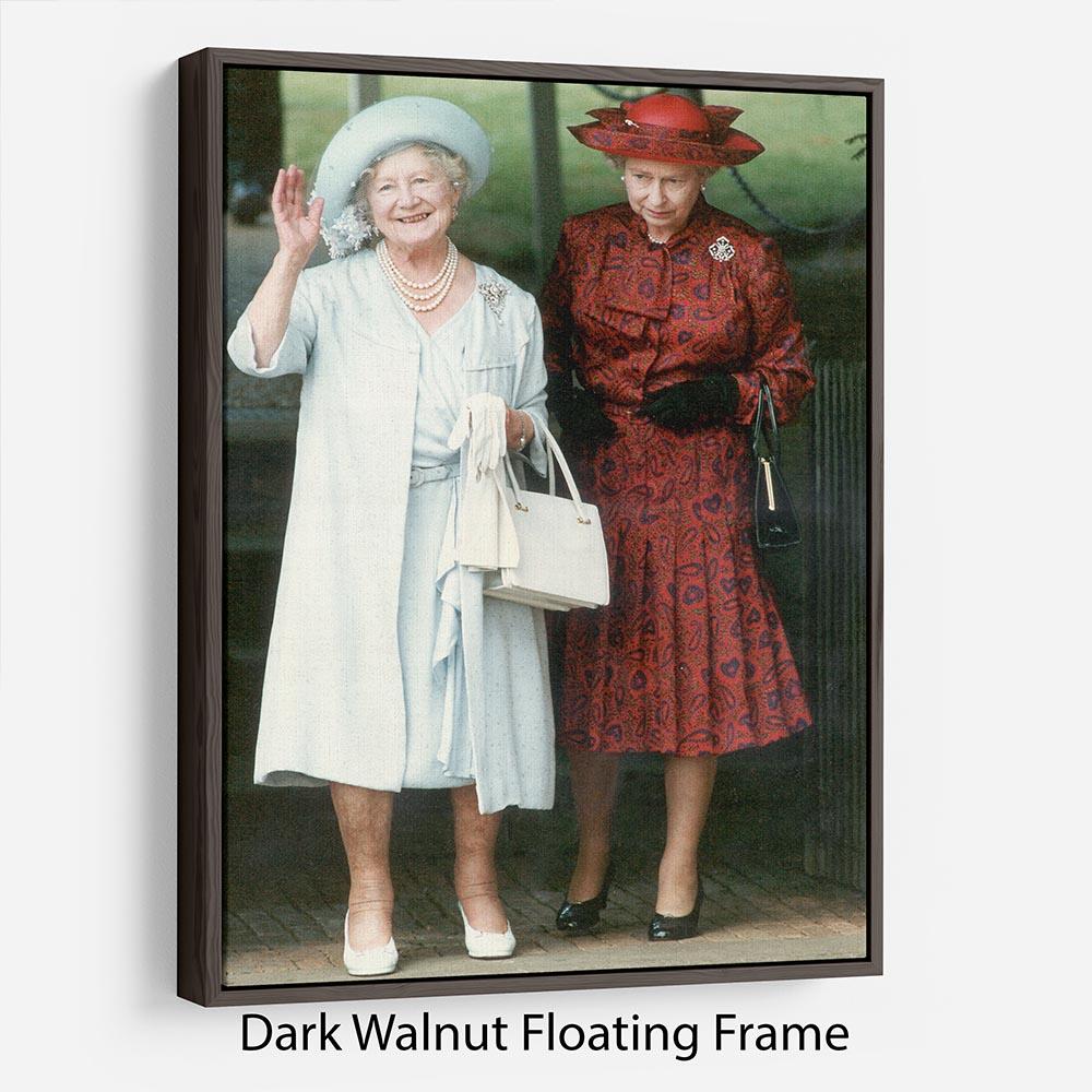The Queen Mother on her 91st birthday with Queen Elizabeth Floating Frame Canvas