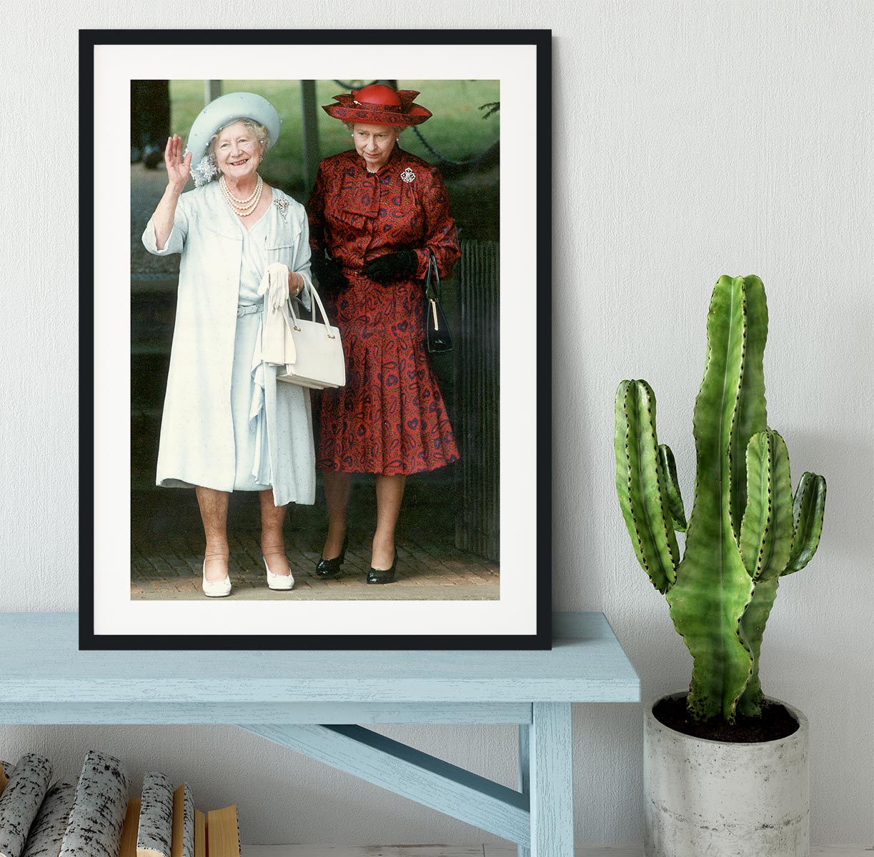 The Queen Mother on her 91st birthday with Queen Elizabeth Framed Print - Canvas Art Rocks - 1