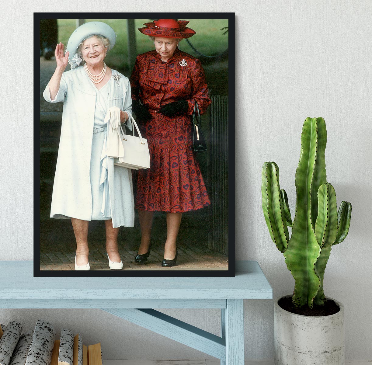 The Queen Mother on her 91st birthday with Queen Elizabeth Framed Print - Canvas Art Rocks - 2