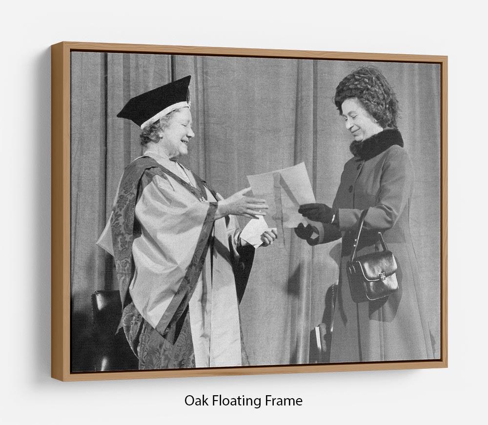 The Queen Mother receiving Honorary Doctorate by the Queen Floating Frame Canvas