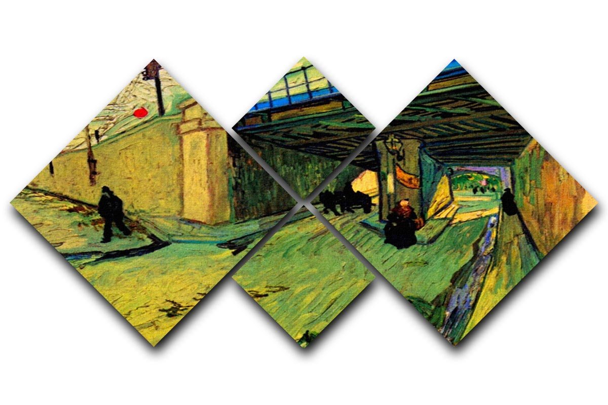 The Railway Bridge over Avenue Montmajour Arles by Van Gogh 4 Square Multi Panel Canvas  - Canvas Art Rocks - 1