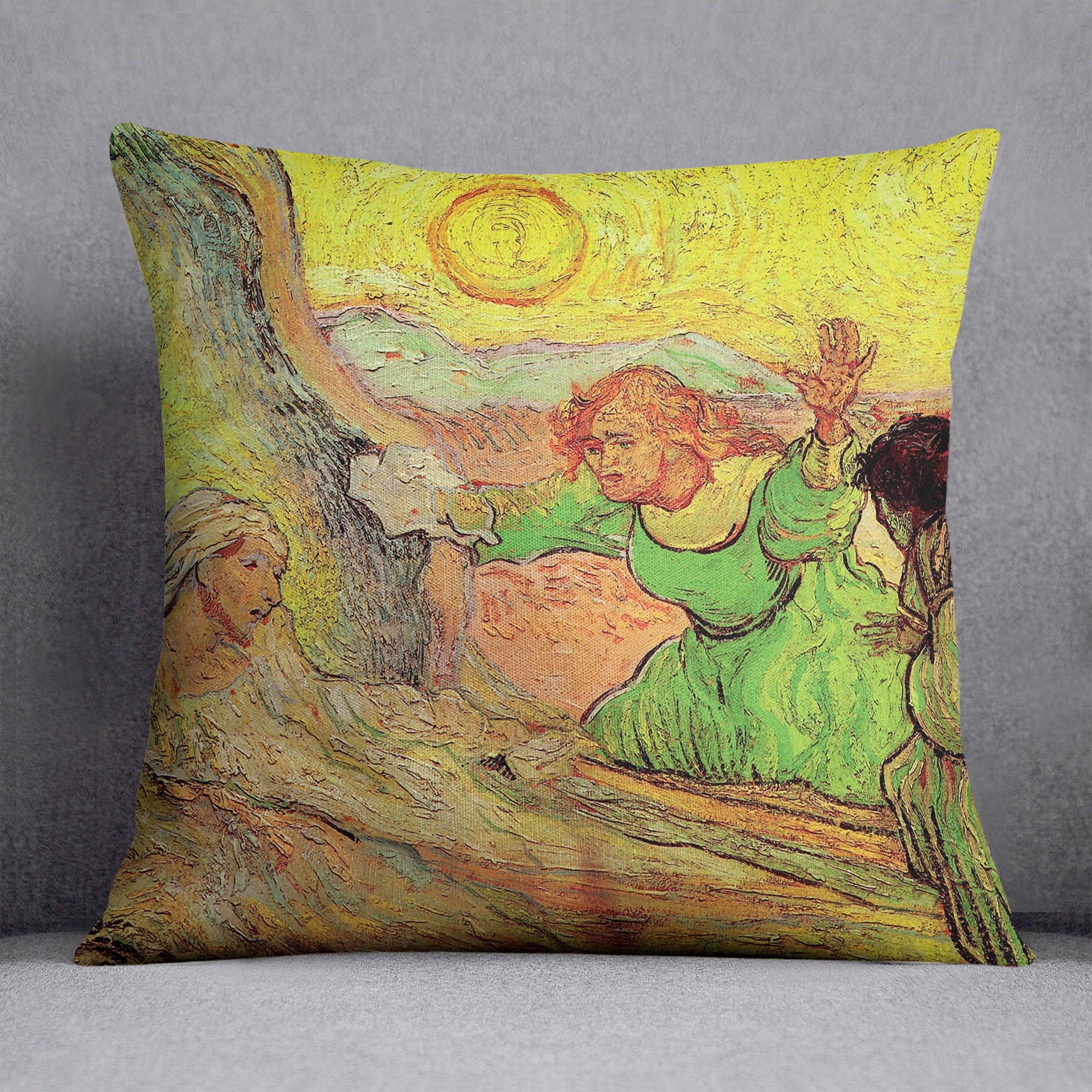 The Raising of Lazarus after Rembrandt by Van Gogh Cushion