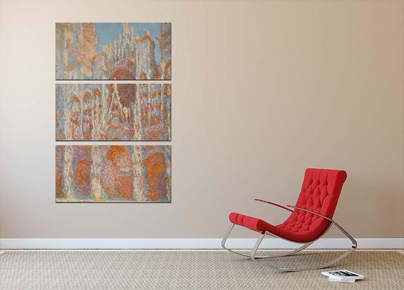 The Rouen Cathedral The facade at sunset by Monet 3 Split Panel Canvas Print - Canvas Art Rocks - 2