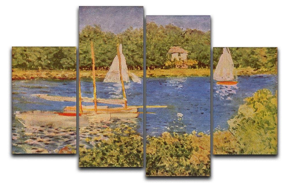 The Seine at Argenteuil Basin by Monet 4 Split Panel Canvas  - Canvas Art Rocks - 1