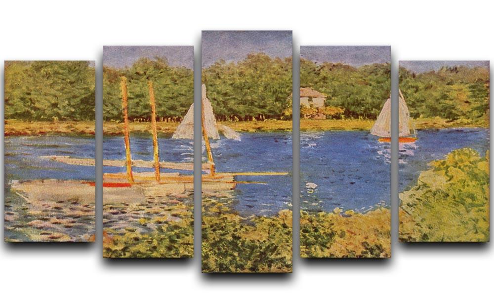 The Seine at Argenteuil Basin by Monet 5 Split Panel Canvas  - Canvas Art Rocks - 1