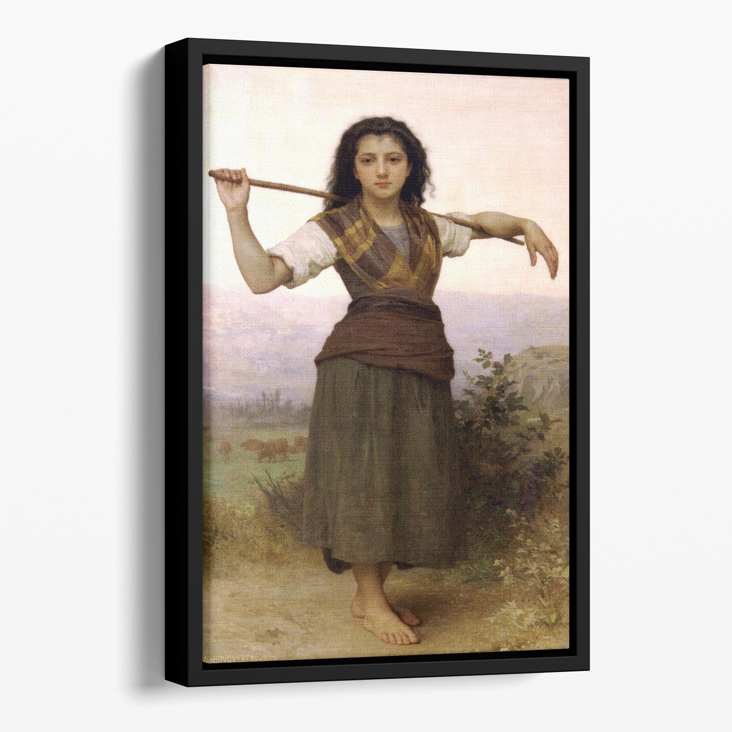 The Shepherdess By Bouguereau Floating Framed Canvas