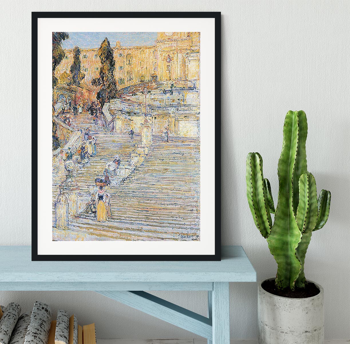 The Spanish steps by Hassam Framed Print - Canvas Art Rocks - 1