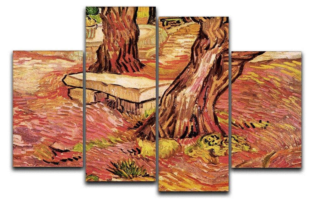 The Stone Bench in the Garden of Saint-Paul Hospital by Van Gogh 4 Split Panel Canvas  - Canvas Art Rocks - 1