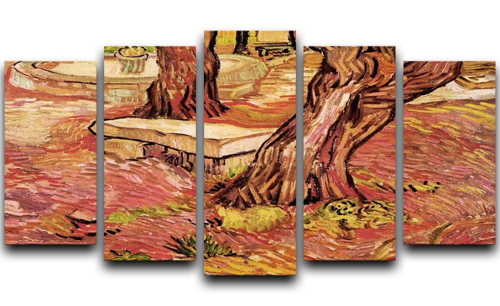 The Stone Bench in the Garden of Saint-Paul Hospital by Van Gogh 5 Split Panel Canvas  - Canvas Art Rocks - 1