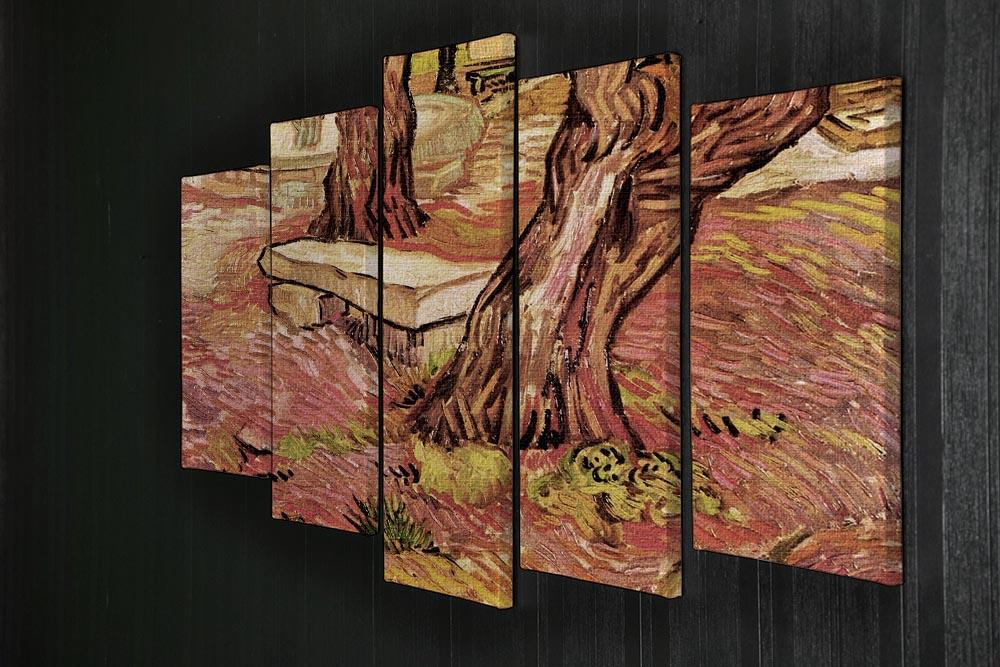 The Stone Bench in the Garden of Saint-Paul Hospital by Van Gogh 5 Split Panel Canvas - Canvas Art Rocks - 2