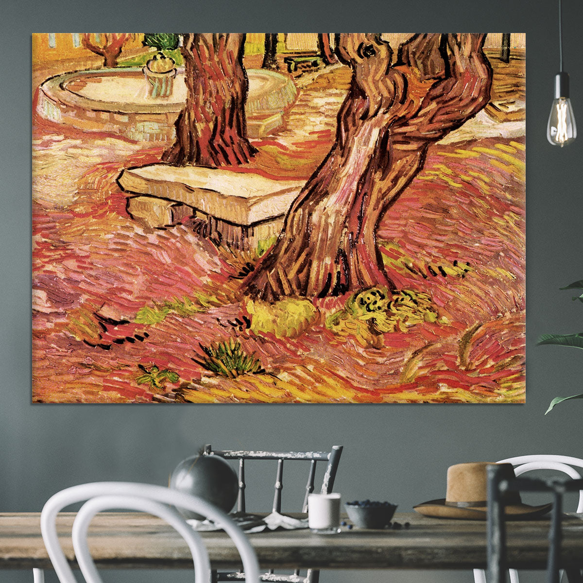 The Stone Bench in the Garden of Saint-Paul Hospital by Van Gogh Canvas Print or Poster - Canvas Art Rocks - 3