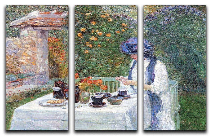 The Terre-Cuits Tea Set by Hassam 3 Split Panel Canvas Print - Canvas Art Rocks - 1