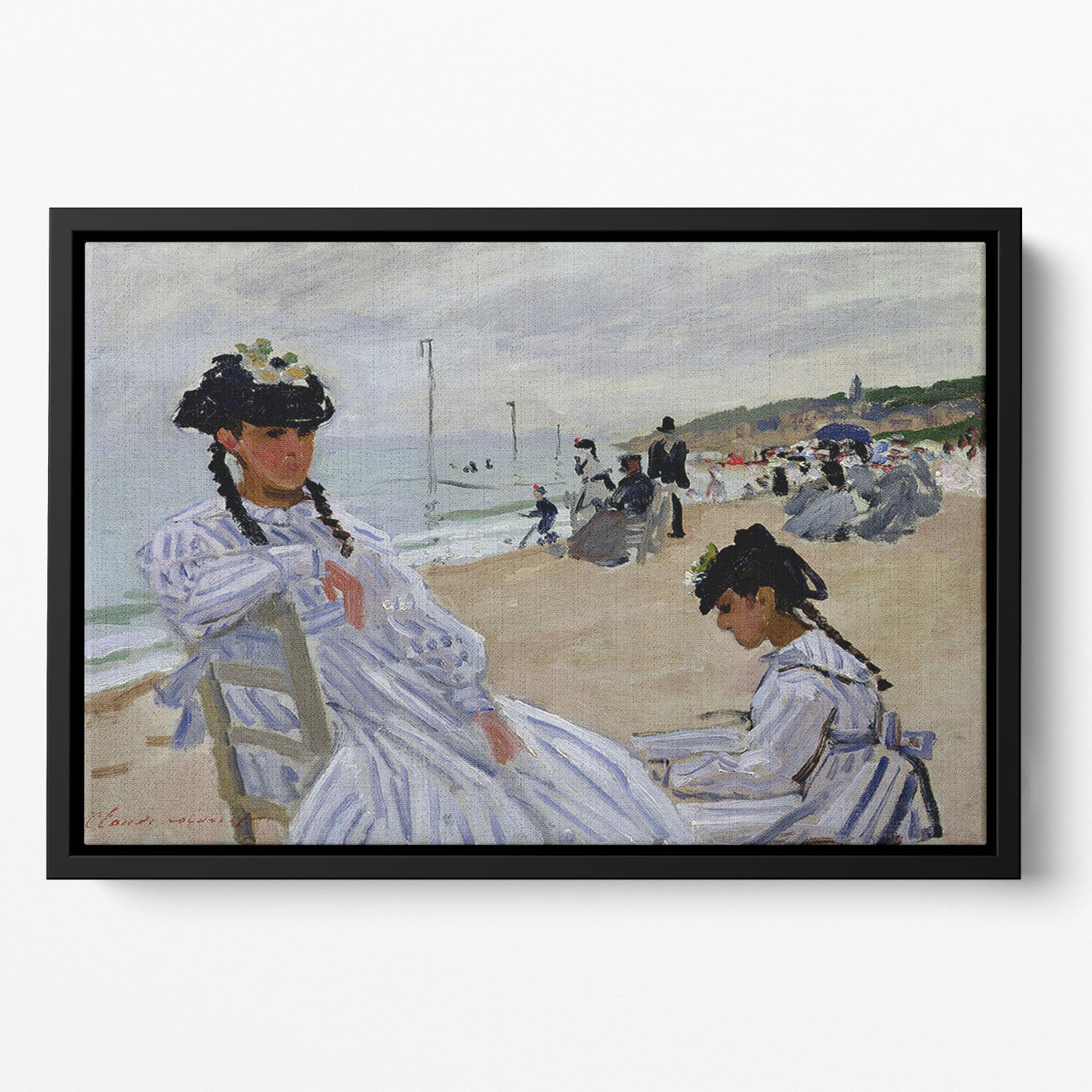 The beach at Trouville by Monet Floating Framed Canvas