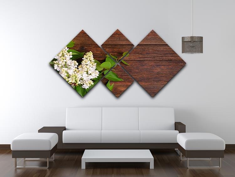 The beautiful lilac on a wooden background 4 Square Multi Panel Canvas  - Canvas Art Rocks - 3