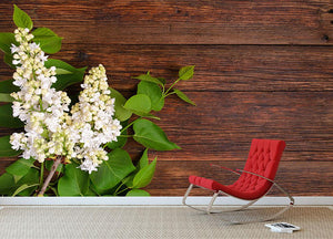 The beautiful lilac on a wooden background Wall Mural Wallpaper - Canvas Art Rocks - 2