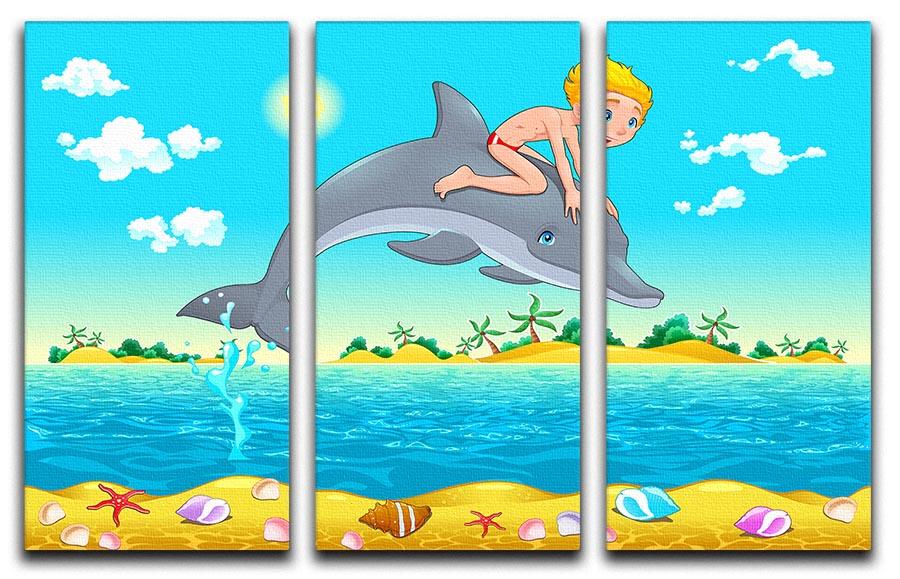 The boy and the dolphin 3 Split Panel Canvas Print - Canvas Art Rocks - 1
